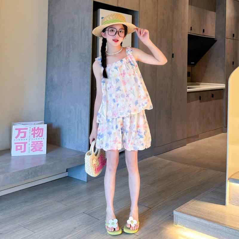 ブラウス キャミソール ショートパンツ セットアップ かっこいい 女の子 スーツ 夏 子供夏服 小学生 中学生 ガーリー キュート おしゃれ カジュアル 通学 デイリー