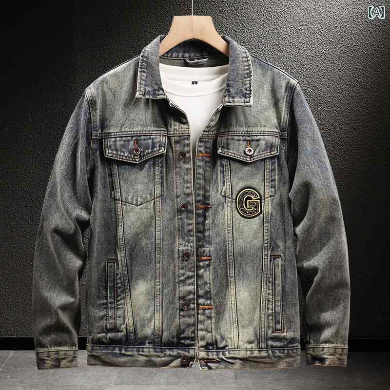デニムジャケット ワークウェア ライダース 男性 高級感 スパンコール 刺繍 レディース メンズ 春秋 大きいサイズ レトロ アウター｜ラ・グラーヌ 7,785円