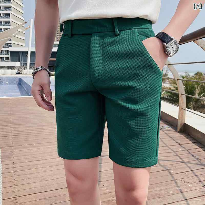 ショートパンツ メンズ 紳士服 スーツパンツ ボトムス カジュアル シンプル モード おしゃれ モダン ユニーク 高級感 ワッフル 夏