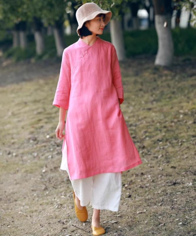 禅服 チャイナ風 ファッション レディース トップス クロップドパンツ Vネック カジュアル シンプル 無地 七分袖 プルオーバー 観光