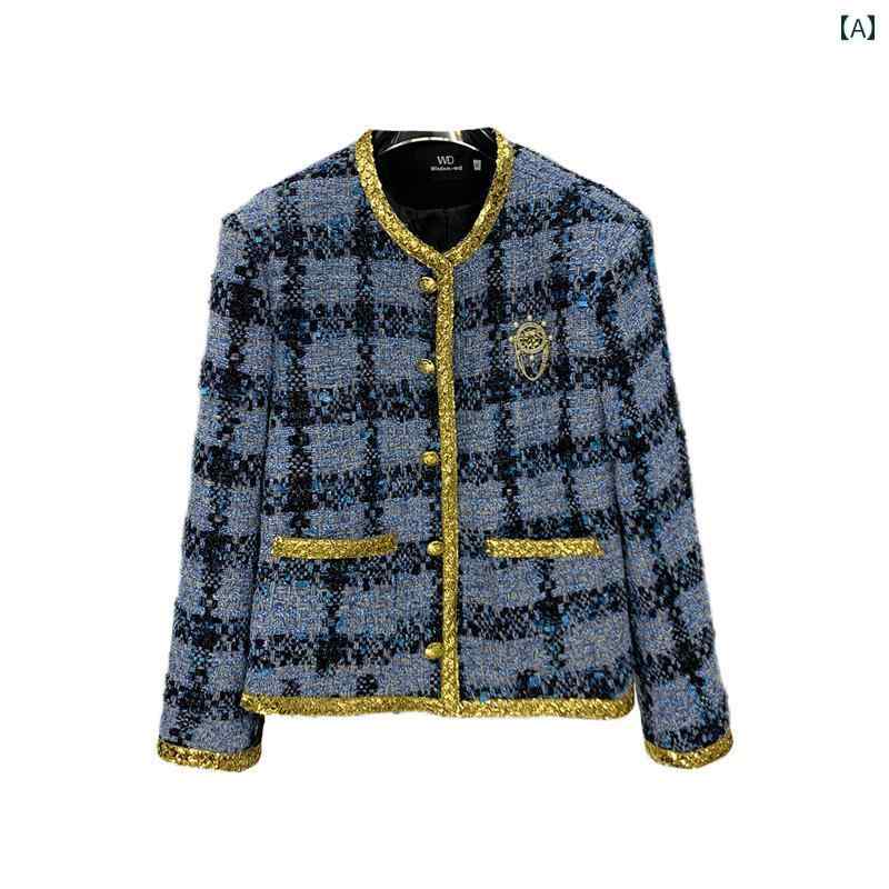 ジャケット 秋冬 厚手 ショート丈 スタイル ジャケット メンズ ファッション スパンコール ブルー チェック柄 アウターウェア カジュアル おしゃれ モダン スタイリッシュ カーディガン 8,416円