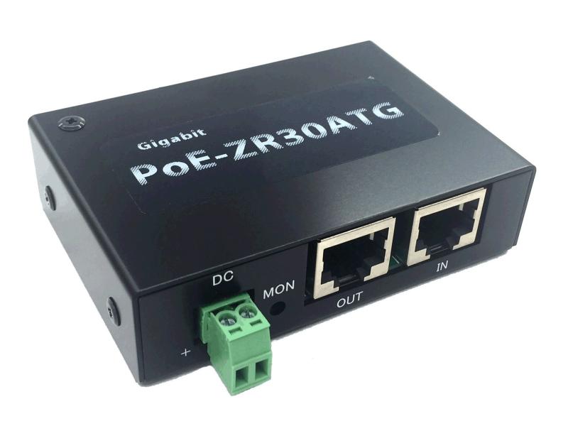 NewType ギガビット対応PoEスプリッタ IEEE802.3af/at準拠 最大25.4W出力 PoE-ZR30ATG 出力電圧DC13/12/9/5V DIPスイッチ切替 高温環境、DINレール取付