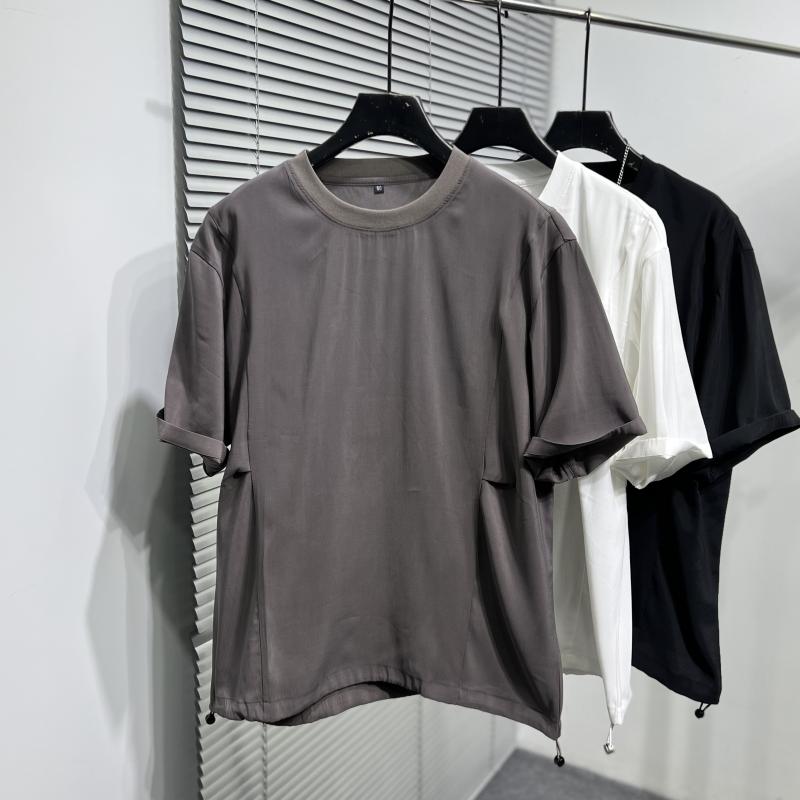 Tシャツ 夏コーデ メンズ ファッション トップス 半袖 無地 シンプル ドレープ ステッチ 個性 ダーク レトロ 薄手 清涼感 通気性 ゆったり モード アーバン リラックス 多様性