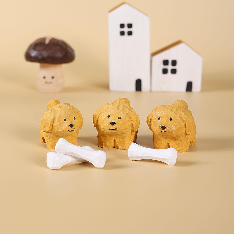 木彫り 置物 小物 イヌ 子犬 ミニチュア かわいい 癒し インテリア オーナメント モダン ウッドクラフト ユニーク 雑貨 スカルプチャー ギフト コレクション