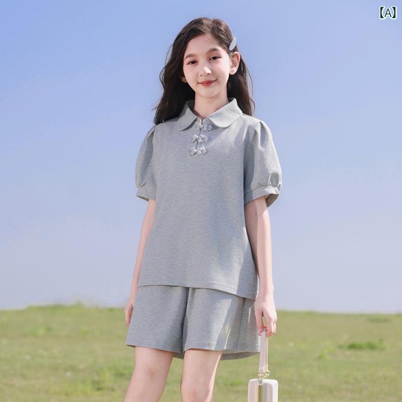 セットアップ キッズ ガールズ 御嬢さん 夏 半袖 格好のいい 心地よい 冷やりとした 今めかしい 雅びやか 女子らしい 涼感 キッズファッション-キッズ・ベビー・マタニティ-その他