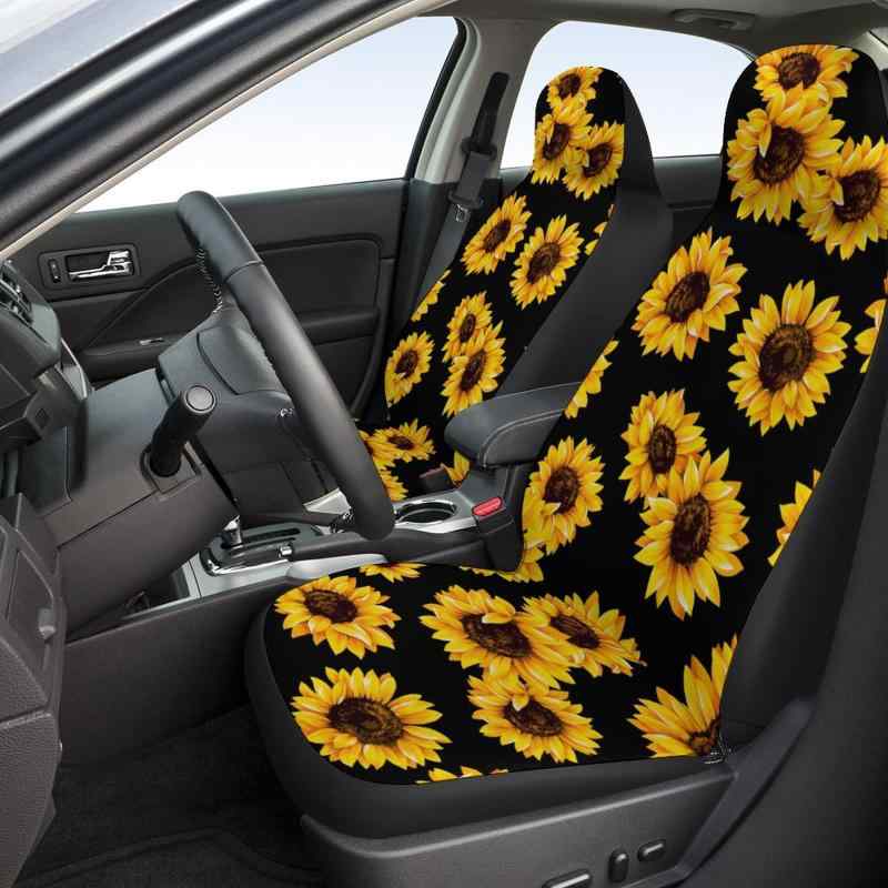 シートカバー ひまわり柄 サンフラワー 布製 ファブリック 汎用タイプ 車用 車内アクセサリー 座席保護 クッション シングル ダブル対応 かわいい おしゃれ イエロー系 ドライブ カー用品 模様替え 通年