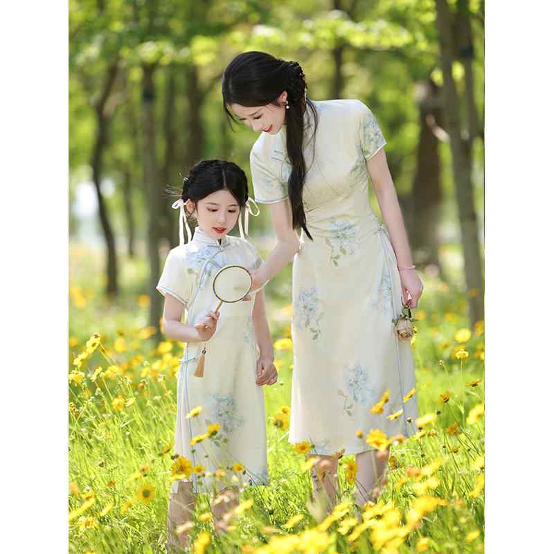 チャイナ風 ドレス レディース ママ 子供 女の子 ペアルック お揃い 親子コーデ 上品 きれいめ エレガント 涼感 魅惑的 清楚 おしゃれ フェミニン 伝統 トラディショナル キッズ