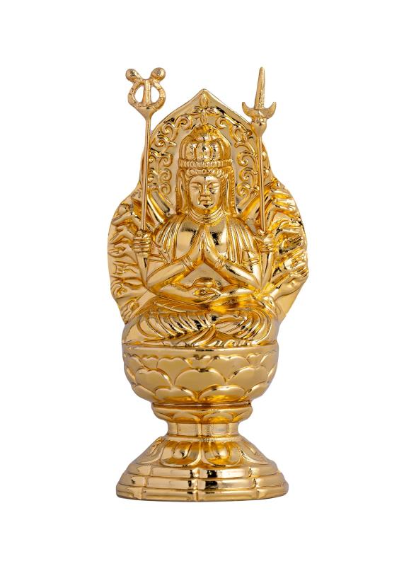 仏像 千手観音菩薩 【小 7cm（金メッキ/24金） 仏師：渡辺景秋 原型＿（子年生まれ）十二支守り本尊 干支 高岡銅器(せんじゅかんのんぼさつS)