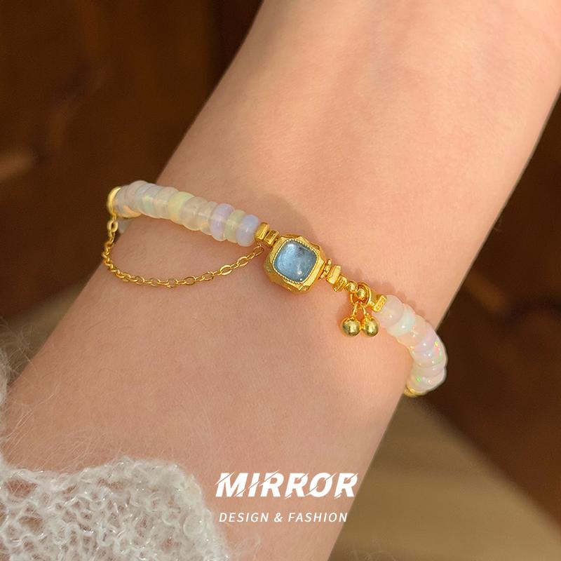 ブレスレット レディース S925 シルバー オパール アクアマリン ビーズ 女性用 ハンド ジュエリー シンプル おしゃれ
