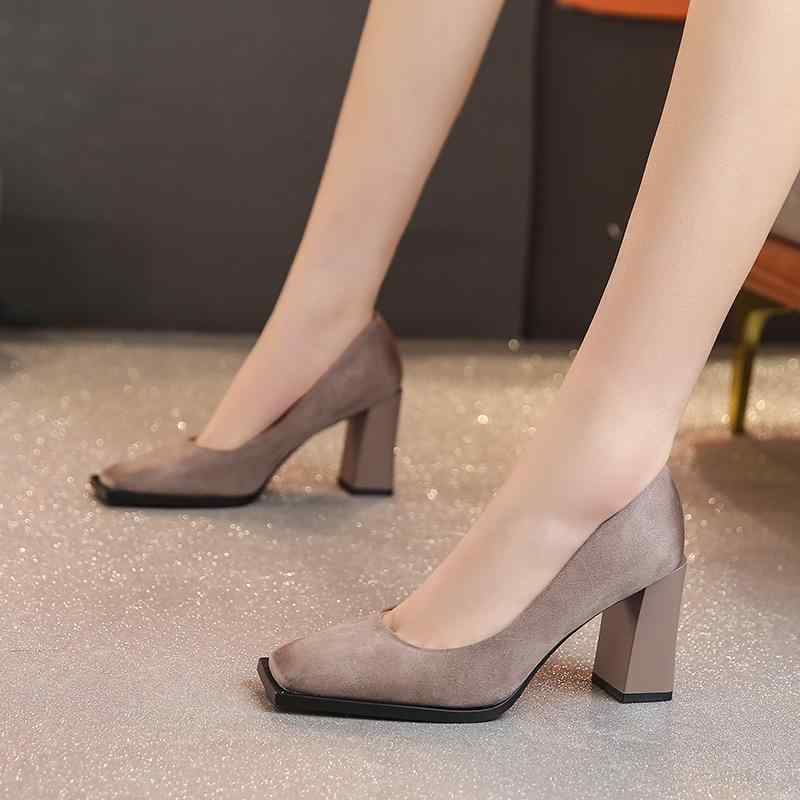 パンプス ハイヒール レディース 8糎 薄墨色 全能 スエードクロス スクエアトゥ シューズ 通い 格好のいい パンプス