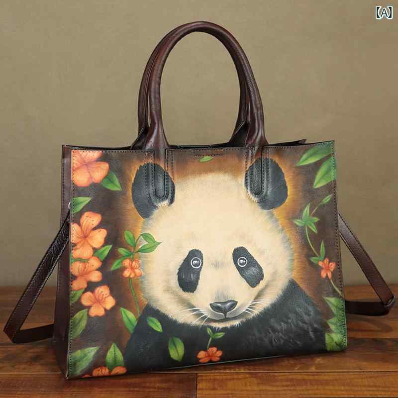 トートバッグ レザー 普段使い 手描き バッグ ハンドバッグ レディース ショルダーバッグ 女性用 クロス オシャレ ボディバッグ ラージ バッグ 革 一層牛革