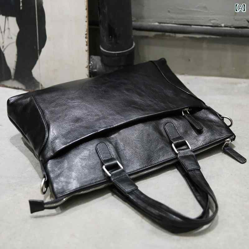 メンズバッグ ファッション 革 ビジネス ハンドバッグ 男性用 レザー シンプル ショルダーバッグ コンピュータ オフィス