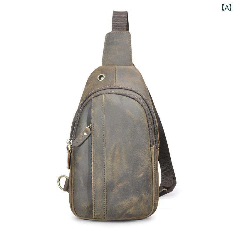 鞄 レザー メンズ ミディアムサイズ チェストバッグ アメリカン ファッションアイテム 革 アウトドア 旅行 デザイン シンプル カジュアル ジッパー ポケット おしゃれ ショルダーバッグ｜ラ・グラーヌ