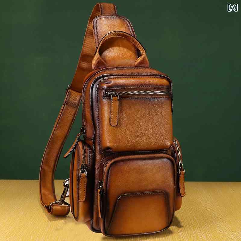 チェストバッグ ホンブルグ帽なめし革 メンズ 御徒面子 PU ファスナー 衣嚢 心地よい ショルダーバッグ レトロ ミディアムサイズ 革 分かりやすい 絵図面 座標 流行り物種目 ボディバッグ・ウエストポーチ-男女兼用バッグ-バッグ・小物・ブランド雑貨