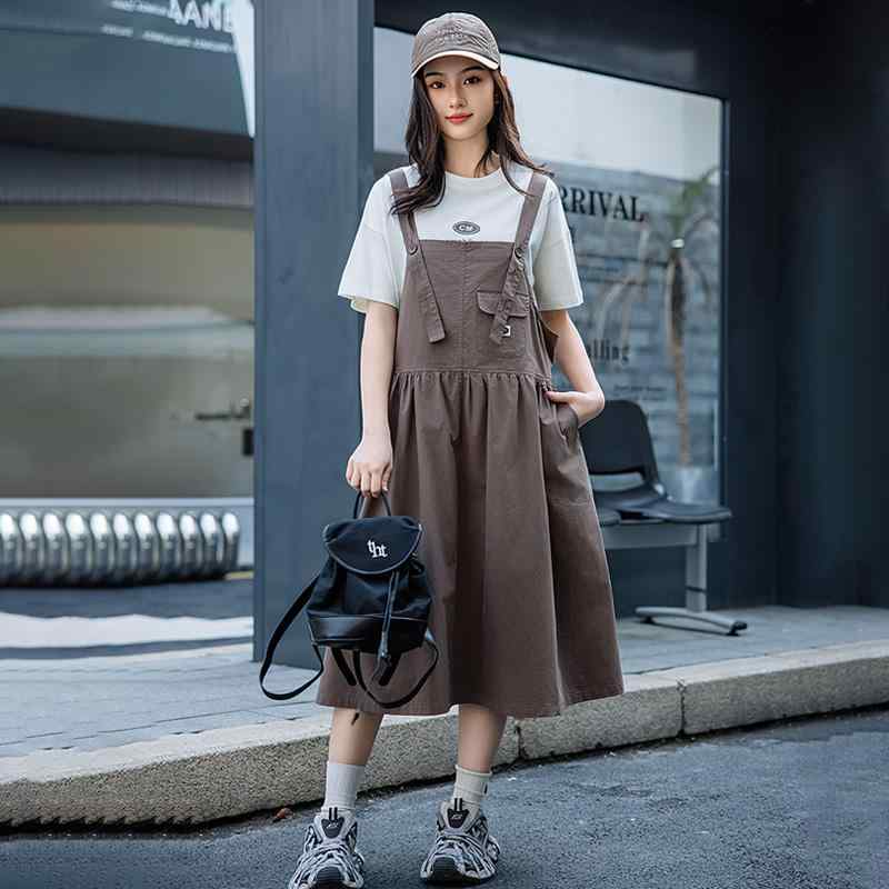ジャンバースカート サスペンダースカート Tシャツ 中学生 高校生 夏 ゆったり 着やすい カジュアル かわいい 通学 お出かけ ガールズ レディース