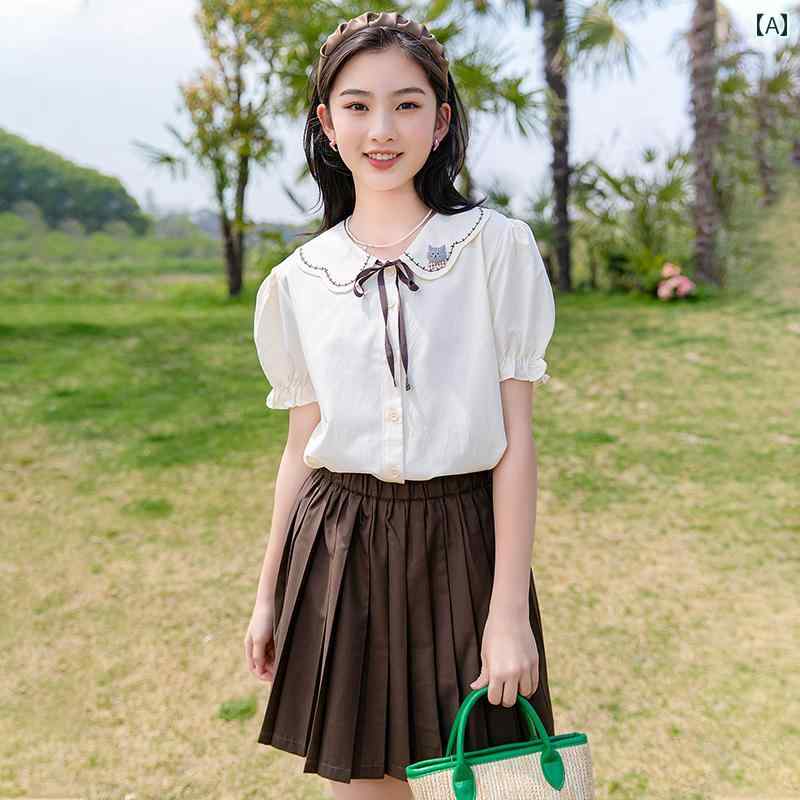 レディース ファッション ガール ツーピース トップス スカート 半袖 シャツ 夏 中学生 高校生 女の子 2点セット