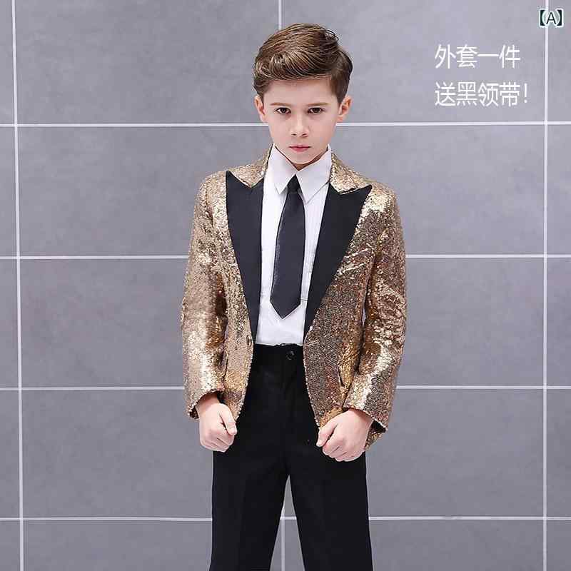 テーラードジャケット 赤ちゃん 背広 厚地の外套 キッズ 服 御召しもの 色つや 盛りだくさん ラメ スパンコール 埋め尽くし アウター 上衣 社交ダンス 洋琴 寄りあい 御坊っちゃん キラキラ 動作 御召しもの とっ始め でき事 社交ダンス