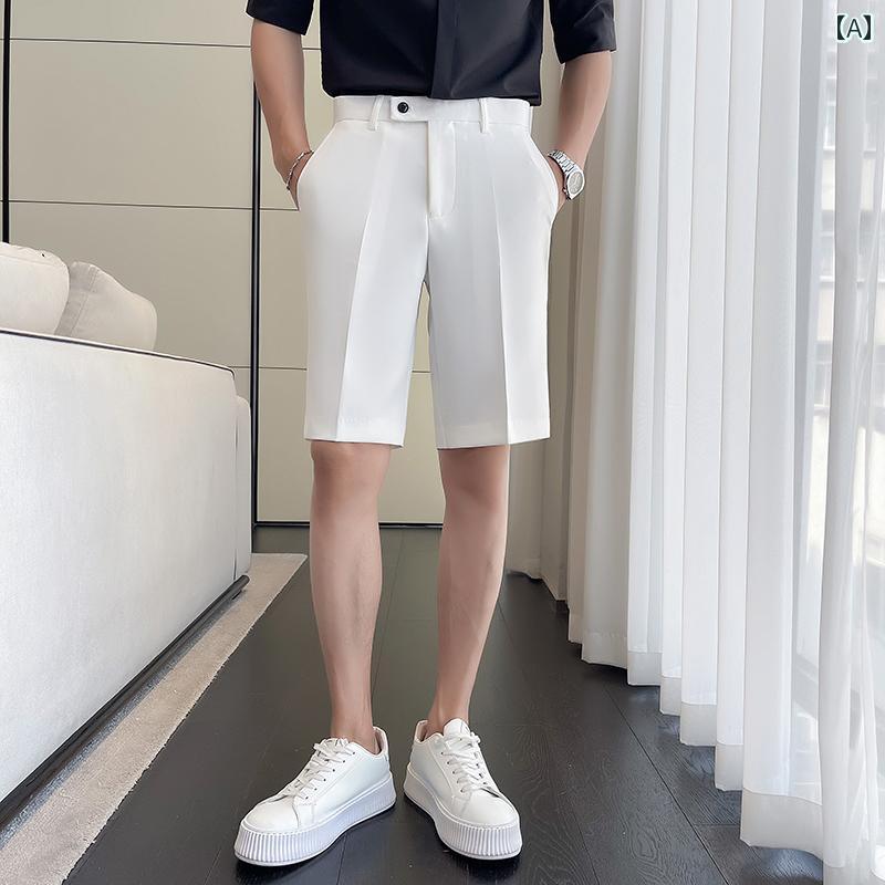 ハーフパンツ スラックス メンズ 紳士服 スーツパンツ ボトムス カジュアル シンプル モード おしゃれ モダン 涼感 スタイリッシュ ショートパンツ 夏 薄手