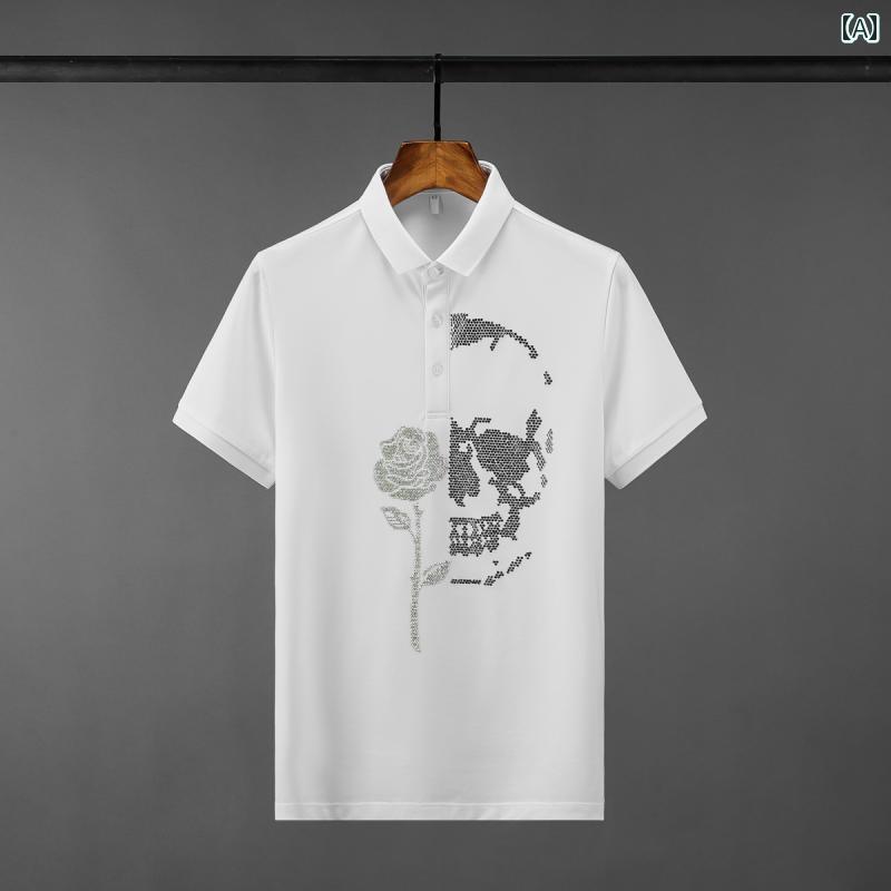 ポロシャツ メンズ 半袖 トップス ゴルフ レジャー 普段使い スカル ラインストーン 夏 Tシャツ 快適フィット スリムフィット カジュアル ビジネス 男性用 ラペル 紳士服｜ラ・グラーヌ 7,572円