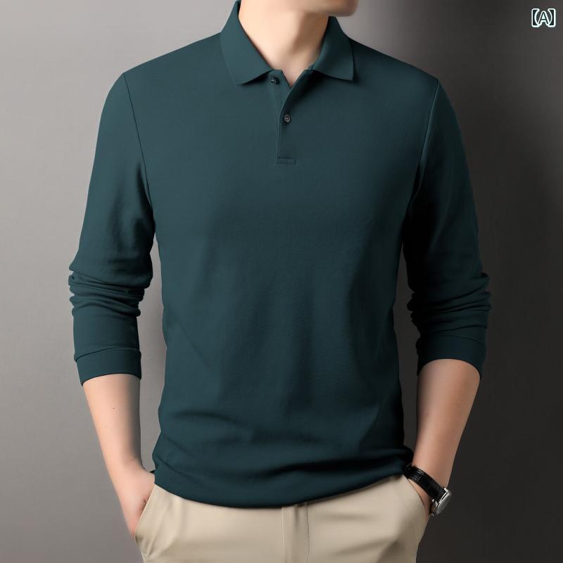 ポロシャツ 長袖 カジュアル トップス レジャー ゴルフ デイリー Tシャツ メンズ 春秋 中年 男性 ビジネス ラペル ソフトタッチ ゆったり 紳士服