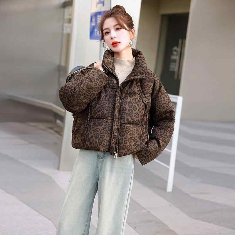 ダウン ジャケット ヒョウ柄 レディース ショート丈 冬服 韓国 スタイル フード付き 厚手 防寒 アウター おしゃれ カジュアル|ラ・グラーヌ