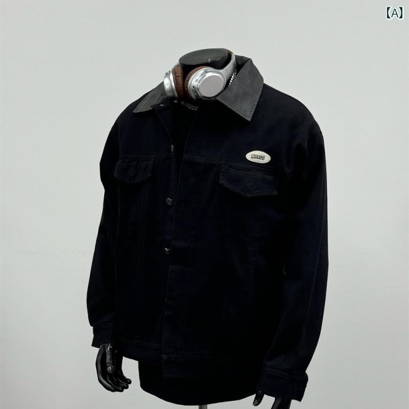 ブルゾン ジャケット トップス アメリカン 秋 ストリート メンズ ポケット ボタン 長袖 ブラック デザイン カジュアル おしゃれ アウトドア ファッション コーディネート｜ラ・グラーヌ