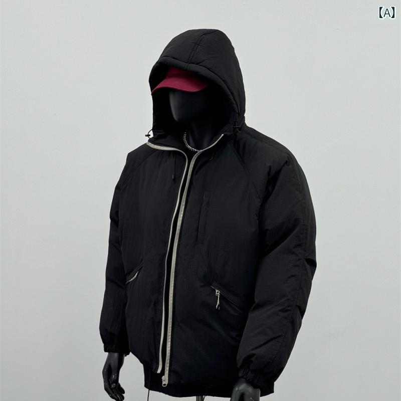 ボンネット付き添い人 上衣 パーカー 成人男性用 秋冬 服 レトロ ファスナー 対比色合い ボンネット ジップアップ 前掛け 綿 生あたたかい メンズ 黒 アウター 厚地の外套 ウィンドブレーカー 防寒 防風 アウトドア 心地好い パーカー-トップス-メンズファッション