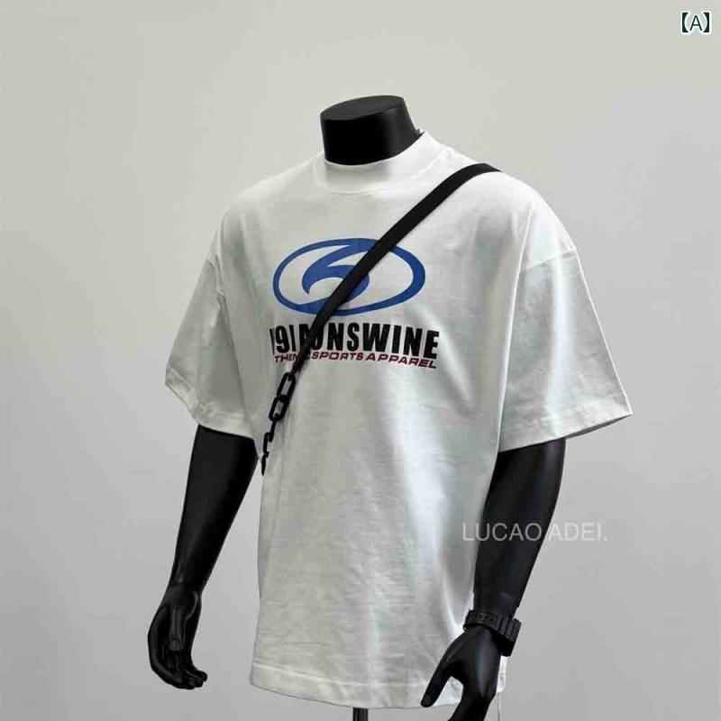 メンズ Tシャツ 半袖 アメリカン 夏 コットン 綿 白 ホワイト フロント英字とロゴプリント カジュアル トップス ソフトタッチ ストリート ラウンドネック カジュアル アーバン リラックス