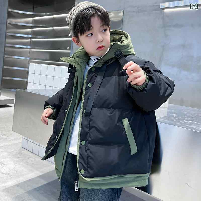 ダウン ジャケット キッズ 冬 男の子用 フェイク ツーピース 厚手 カジュアル 子供用 スタイリッシュ 洗濯不要 アウター