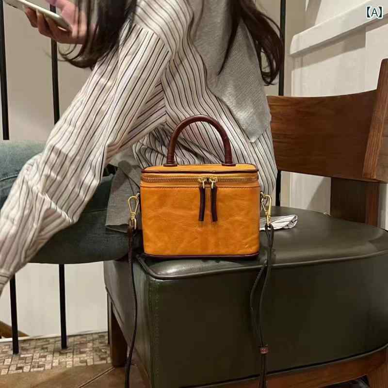 成人女性用 牛皮 レトロ 横型四角四面 レザーボックスバック 差し交わす上半身 ショルダーバック ファスナー 軽さ 実用的 窈窕たる レディース 窈窕たる