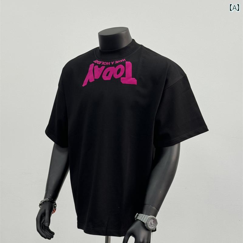メンズ Tシャツ 半袖 アメリカン 夏 コットン 逆さ英文字 プリント コントラストカラー ツートーンカラー ポップ ユニーク カジュアル トップス モード モダン シンプル アーバン ラウンドネック