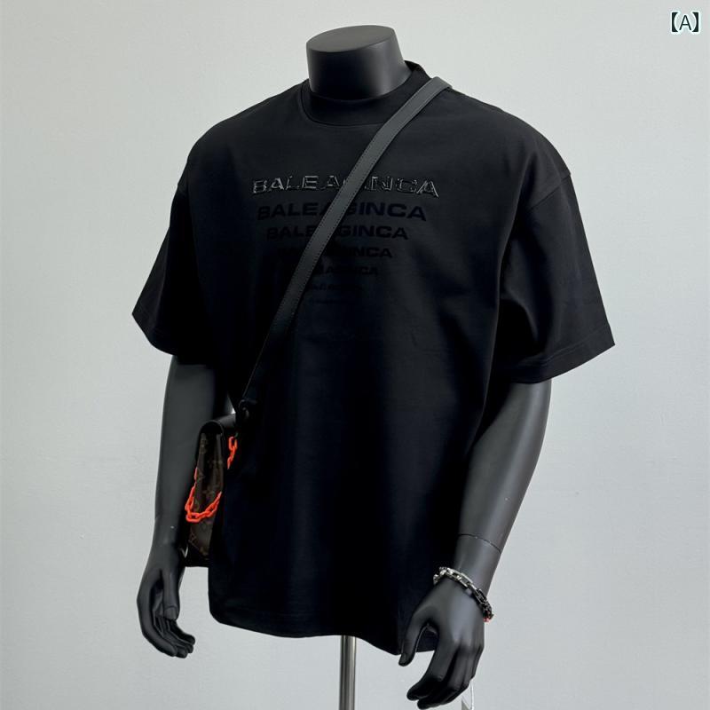 メンズ Tシャツ 半袖 アメリカン 夏 コットン ソリッドカラー ４色 前英文字 立体プリント トレンド スタイリッシュ モダン カジュアル トップス シンプル ストリート ラウンドネック