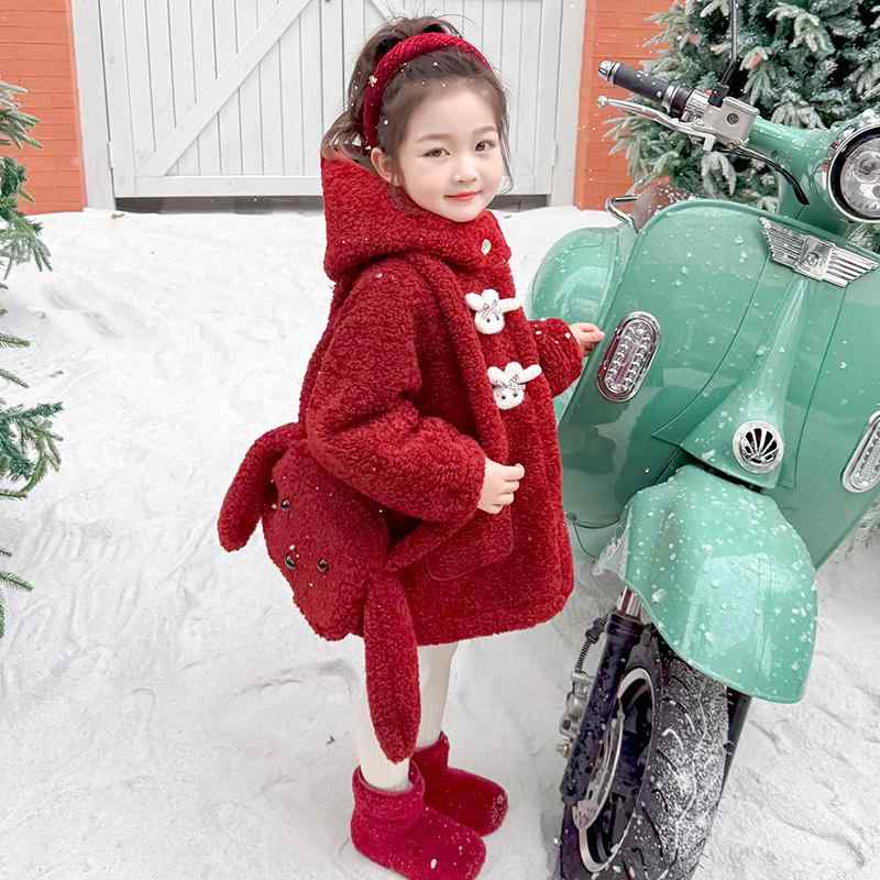 子供服 女の子 ガールズ フリースコート ミドル丈ジャケット フード付き ラムウール 厚手 暖かい 秋冬 防寒 通園 通学 お出かけ キッズ
