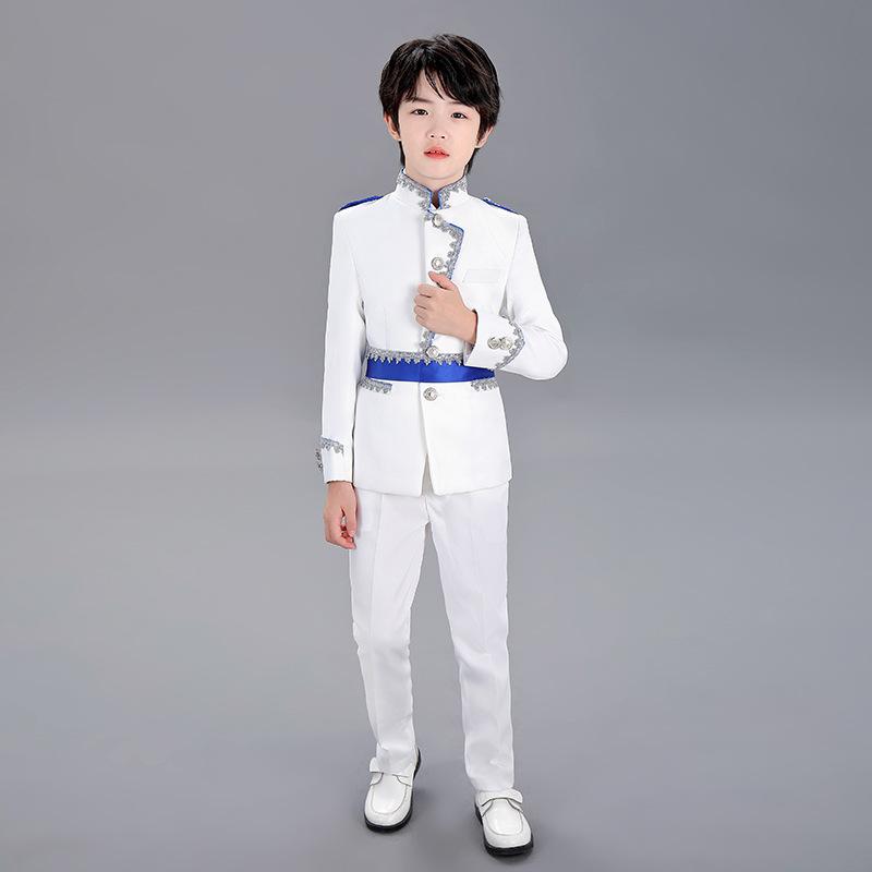 パフォーマンス スーツ ステージ衣装 キッズ メンズ ジャケット セットアップ ヨーロピアン風 エレガント ポケット ホワイト プリンス|ラ・グラーヌ
