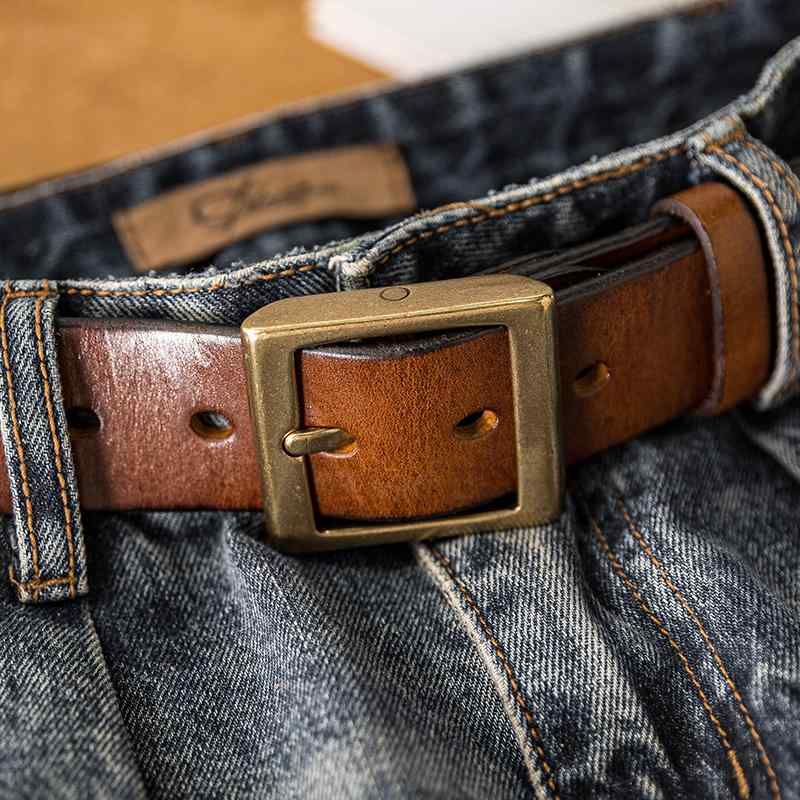 メンズ 銅 バックル レトロ 革 胴締め 耐久性 アンティーク 金管楽器 分かりやすい 今めかしい デニム 流行り物 成人男性用 光輝 赤銅色