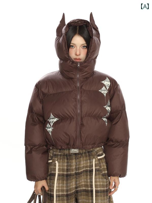 フード付き ジャケット アウター レディース デザイン ストリート ジッパー ポケット コットンライナー 厚手 冬 長袖 短い おしゃれ シンプル