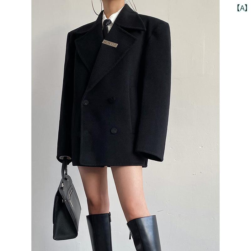 女性 ジャケット ワイド ショルダー シルエット ウール ブレザー レディース 秋 ファッション 高級感 オーバーサイズ シック|ラ・グラーヌ