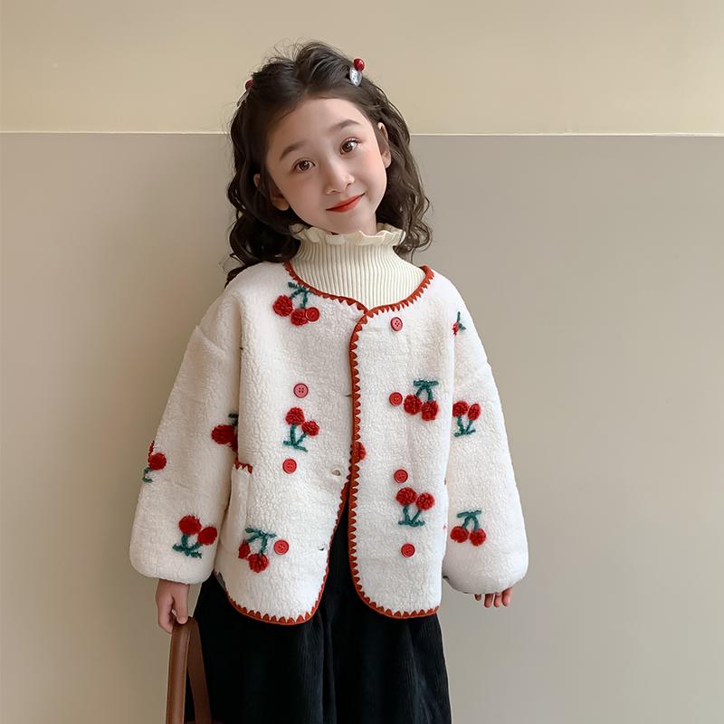 子供服 女の子 ガールズ ラムウールジャケット フリース裏地 厚手 秋冬 カジュアル かわいい キュート 通園 通学 キッズ
