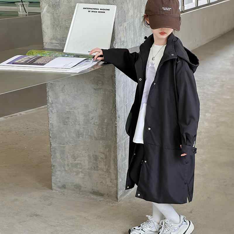 子供服 女の子 ガールズ コート ロングコート フード付き 春秋 カジュアル シンプル 通学 レジャー 休日 キッズ