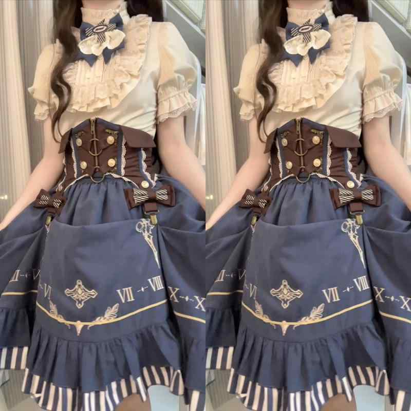 ロリータ ブラウス チュールスカート フリル レース リボン 半袖 ピスチェ ゴシック ウエストライン アバンギャルド ヴィンテージ ガーリー 衣装 コスチューム