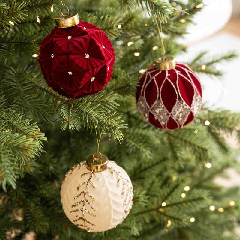 クリスマス 装飾 8cm ワインレッド ミルクホワイト ベロア クリスマスボール クリスマスツリー 装飾 ペンダント デコレーション オーナメント ラメ グリッター ラインストーン