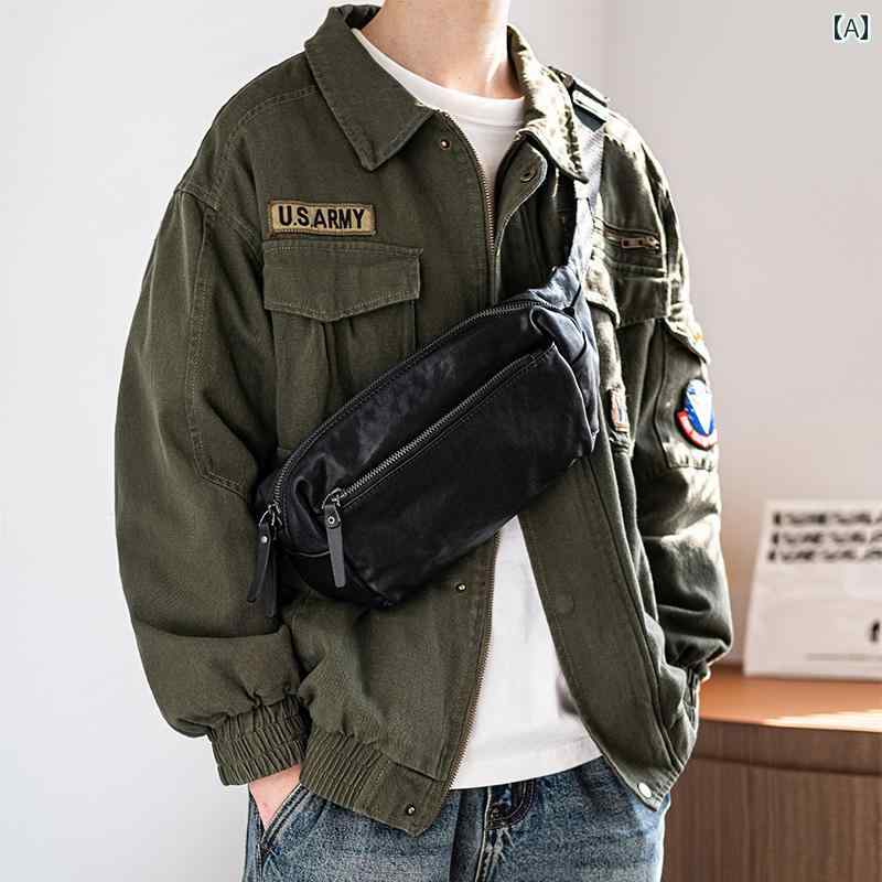 メンズ バック チェストバック クロスボディバック 牛革 横型長方形 斜め掛け ストリート 軽量 おしゃれ 耐久性 高品質 男女兼用 黒 ブラック シンプル カジュアル ユニセックス レジャー|ラ・グラーヌ