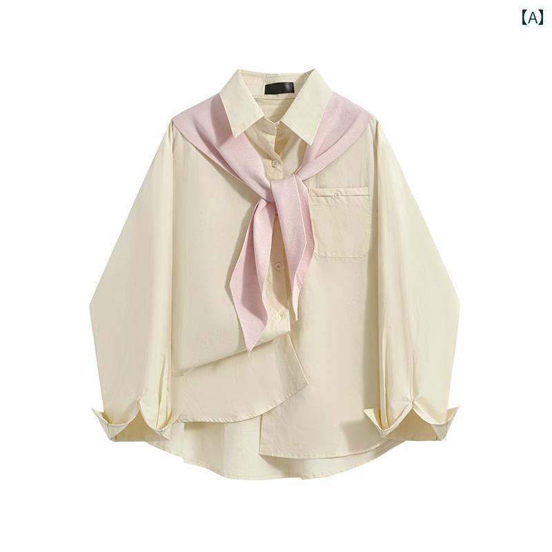 レディース トップス 長袖 シャツ マッチング チャーミング ショール 春秋 スタイリッシュ シック おしゃれ
