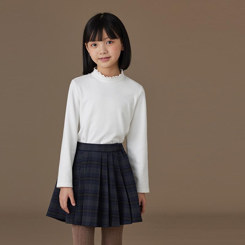 キッズ 子供服 春秋 長袖 シャツ レース 白 トップス 女の子インナー レイヤリング シャツ 女の子 ガーリー 上品 清楚 清潔感 ホワイト フリル 丸首 きれいめ バックボタン