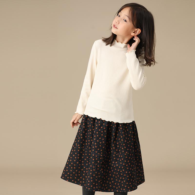 キッズ 子供服 春秋 女の子 トップス ハイネック 柔らかい 肌 優しい 白 アイボリー スリム ストレッチ 長袖 レイヤリング シャツ インナー フリル 上品 ガーリー お嬢様 清楚 トレーナー