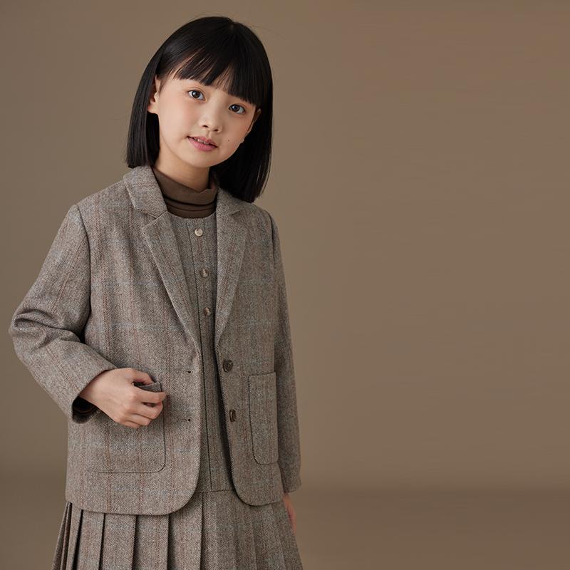 キッズ 子供服 ブレザー 春秋冬 上品 チェック柄 ジャケット レトロ カジュアル スーツ 上 バラ売り 女の子 男の子 ウール ドレス ツーピース セットアップ 簡単 トータルコーデ きちんと感