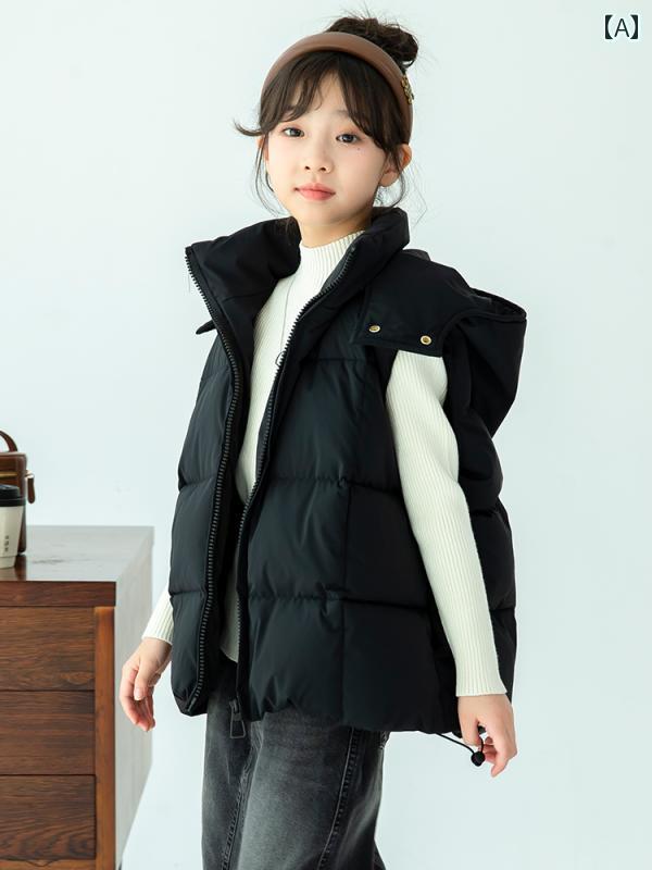 ダウン ベスト キッズ 子供 男女兼用 カジュアル 女の子 防寒 秋冬 ユニセックス フード付き 取り外し 可能 ペアルック おしゃれ 韓国 ファッション｜ラ・グラーヌ