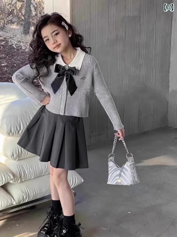 ニット セーター トップス スカート セットアップ キッズ 子供 おしゃれ ファッション スカート 女の子 春秋 カレッジスタイル スーツ カジュアル かわいい