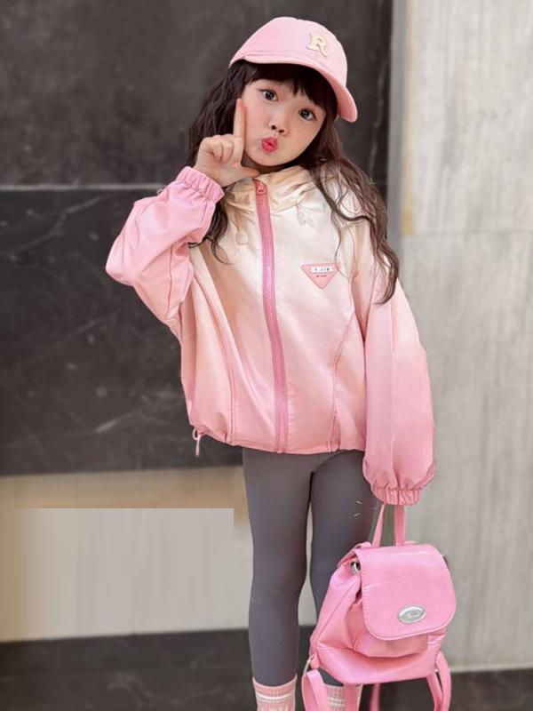 ジャケット コート アウター キッズ 子供 おしゃれ ファッション 女の子 春秋 グラデーション ピンク かわいい カジュアル フード付き ジッパー スポーティ