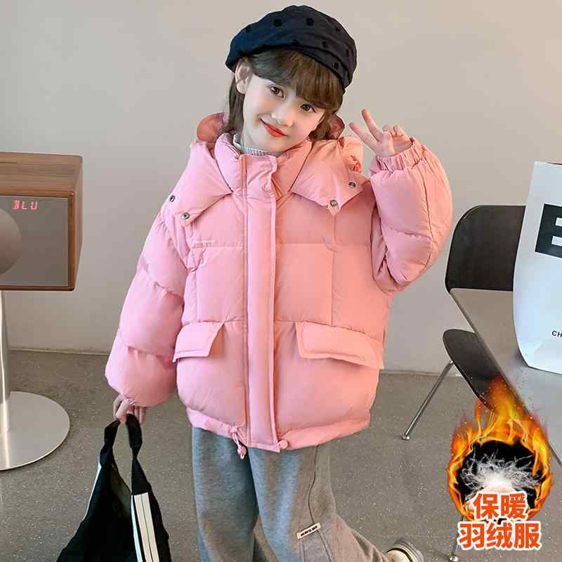 ダウンジャケット コート アウター キッズ 子供 おしゃれ ファッション 女の子 秋冬 ショート カジュアル フード付き 韓国 シンプル かわいい スタイリッシュ｜ラ・グラーヌ